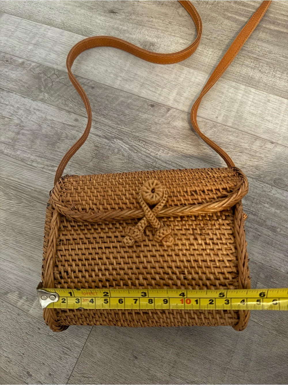 Mini Woven Straw Crossbody Bag - Leather Strap - Picture 7 of 13